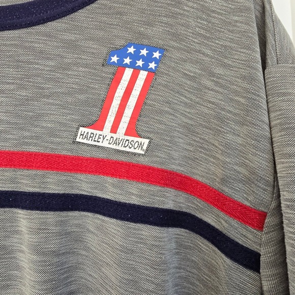 Harley Davidson Mens Graphic T Shirt Gray Red Blue Stripe Logo Size XL - Picture 2 of 5